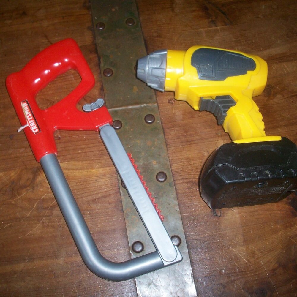 Fisher Price Drillin Action Tool Yellow Cordless Power Drill Tested, Pretend Saw